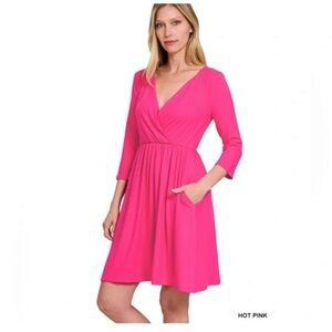 Zenana Buttery Soft Pink Wrap Dress with Pockets